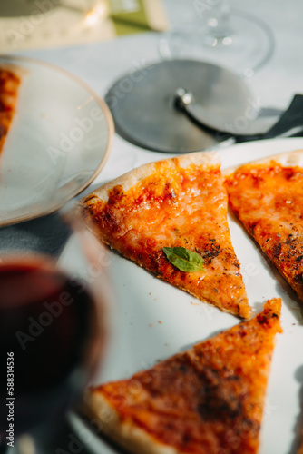 Traditional Italian pizza, vegetables, ingredients on a light background.Pizza menu. View from above. Place for text.