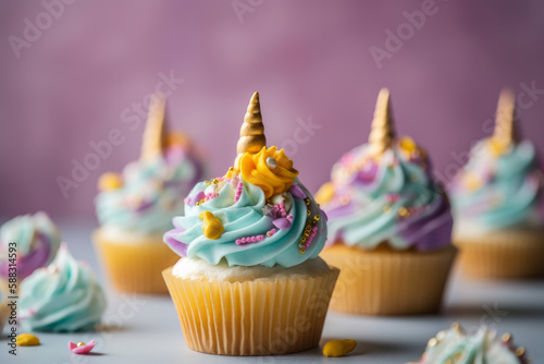 cute unicorn theme birthday party cupcakes. Generative ai © ink drop