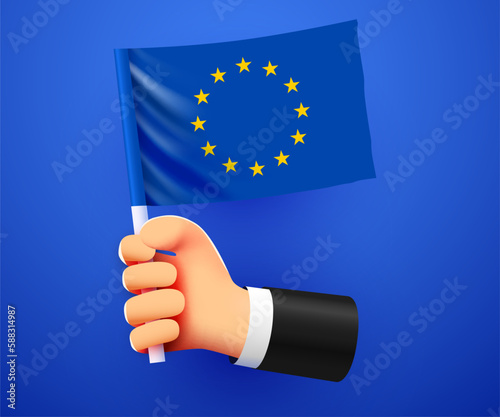 3d hand holding European Union flag.