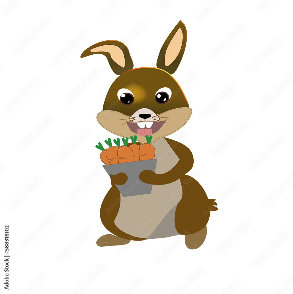 rabbit with carrot on a white  background, vector illustration
