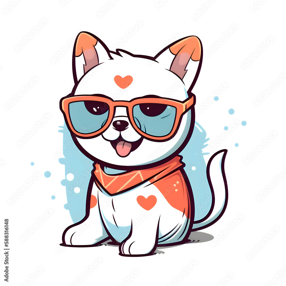 Kawaii Cute happy dog wearing sunglasses Kawaii Cute happy dog wearing sunglasses