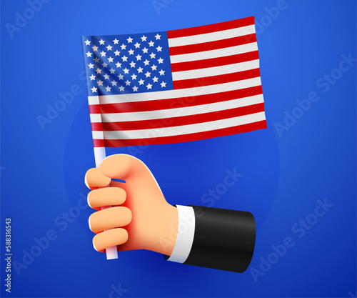3d hand holding USA National flag.