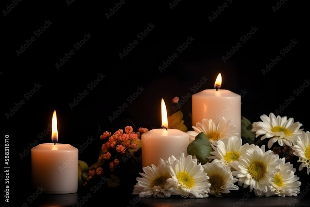 candles and flowers,ai generative candles and flowers,ai generative