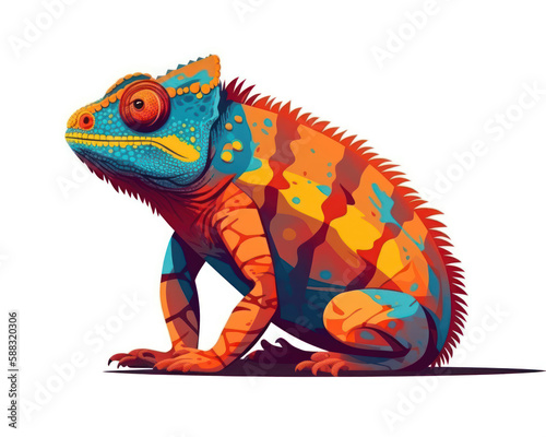Colorful chameleon isolated on white background. Vector illustration.
