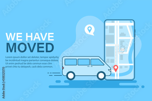 We are moving from one address to another address. Banner template with concept of delivery