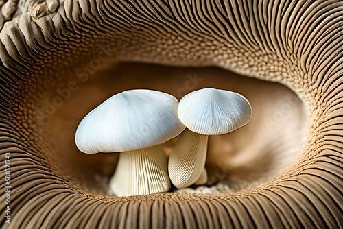 Close up of small mushrooms macro. Generative AI