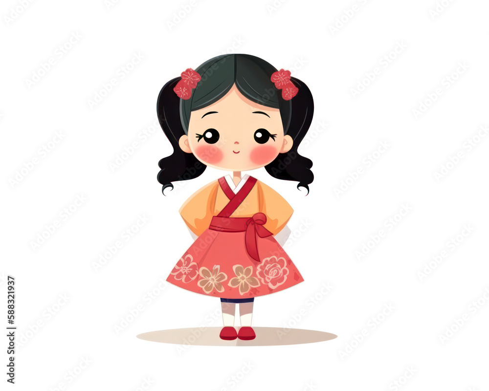 Cute asian girl wearing traditional kimono. Vector illustration
Cute asian girl wearing traditional kimono. Vector illustration