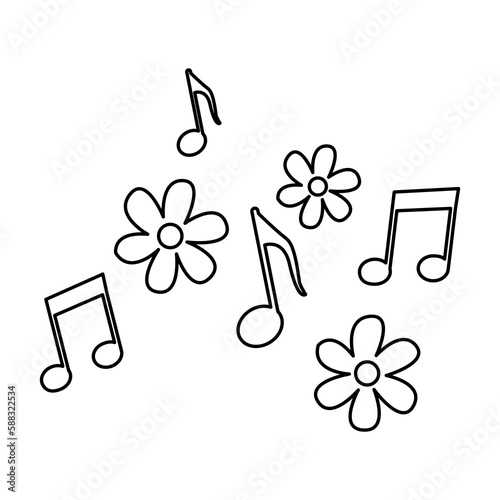 musical notes and flowers icon, vector illustration