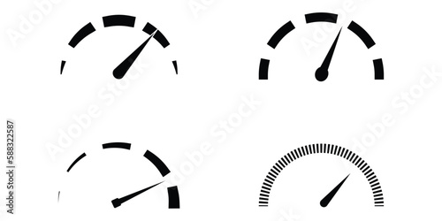 Speed signs. Speedometer black icons set. Speed indicators with arrows. Fast speed.gauge, dashboard, indicator, tachometer, scale.