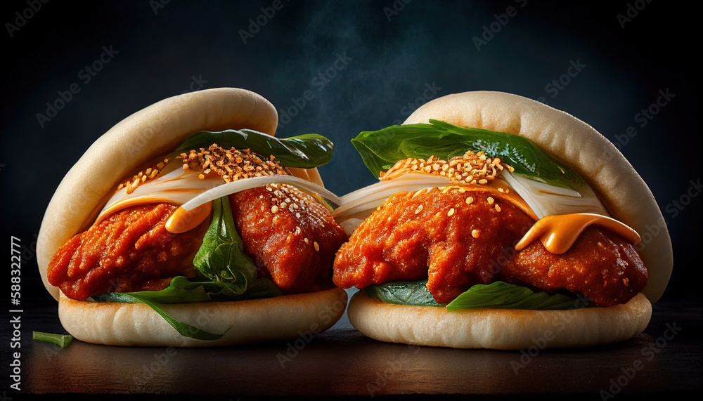 korean fried chicken bao buns Stock Illustration | Adobe Stock