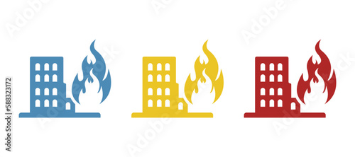 burning high-rise building icon on a white background, vector illustration