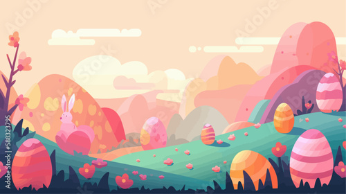 Abstract Easter vector background with easter eggs 2d flat cartoon style