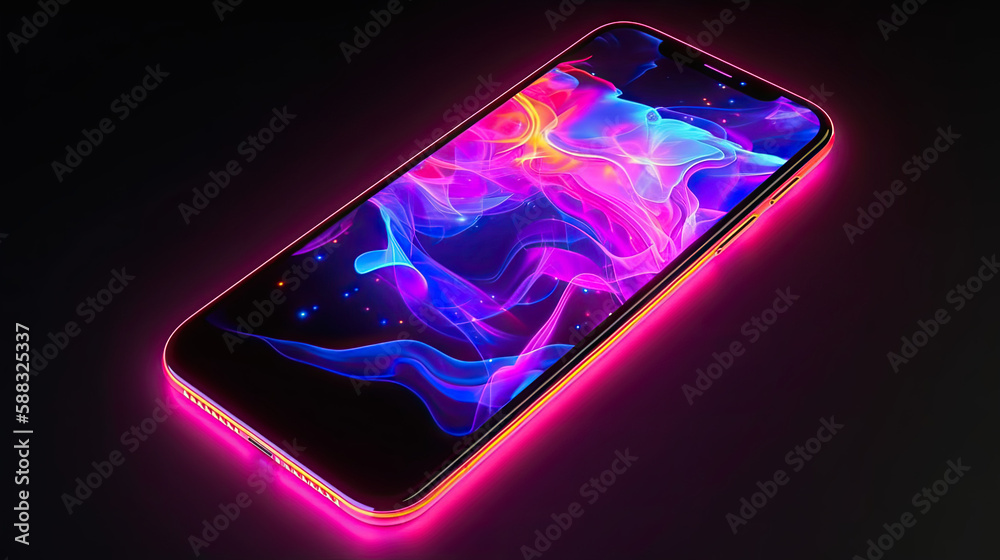 A Smartphone with an neon lights Screen on a desk A Smartphone with an neon lights Screen on a desk
