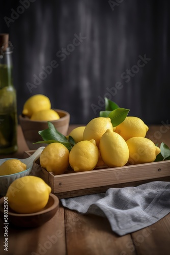 lemons on a wooden table - ai generated