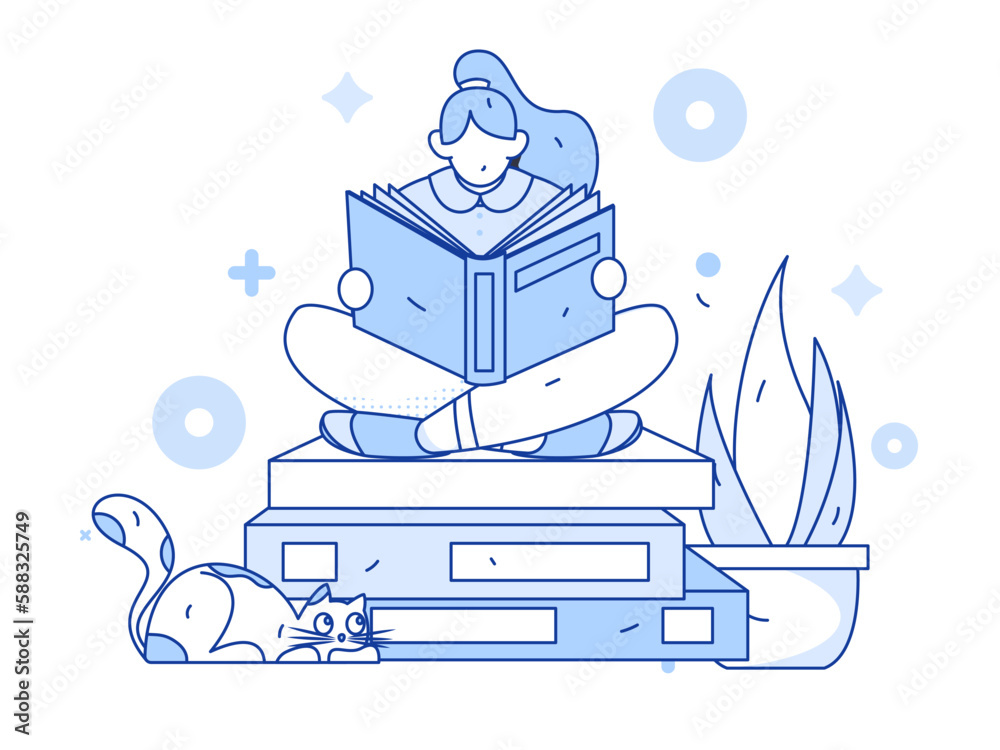 Quiet reading character flat vector concept operation hand drawn illustration
