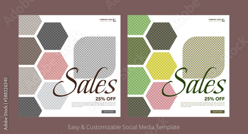 Modern promotion square web banner for social media mobile apps. Suitable for social media post and web internet ads. Vector illustration with multiple photo college