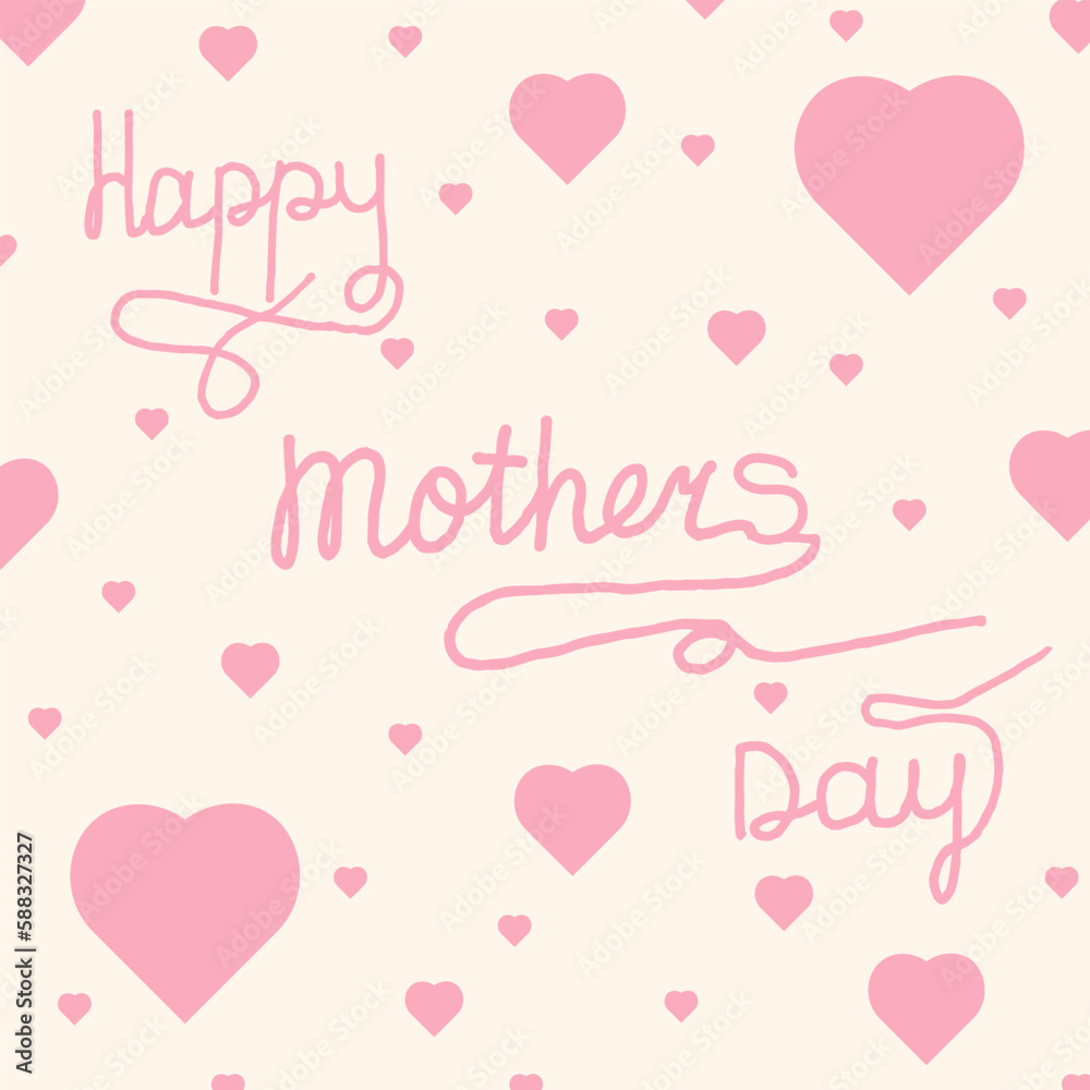 Tender happy mother's day concept. Greeting card with script font and hearts. Beautiful lettering. 