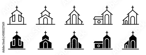 Church vector icons. Church building icon. Chapel symbols. Church silhouettes collection.