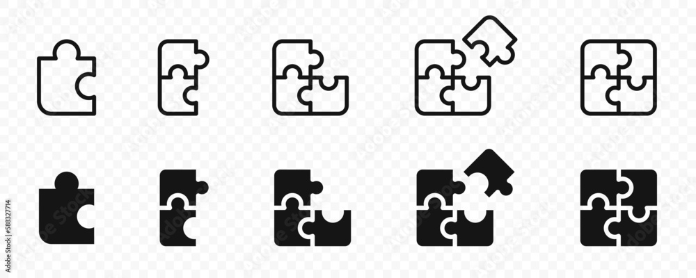 Puzzle vector icon. Puzzle pieces icons. Puzzle jigsaw isolated on transparent background.