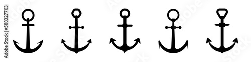 Anchors icon set. Anchor silhouettes. Nautical symbol. Ship anchor.