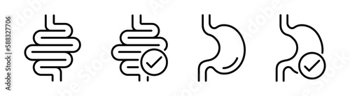 Stomach vector icons. Digestion icons. Diet icons.