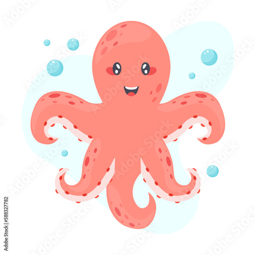 Cute red octopus cartoon vector illustration