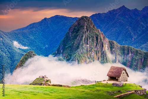 Machu Picchu, Peru - Incan ancient city, stunning ruins in Andes Mountains.