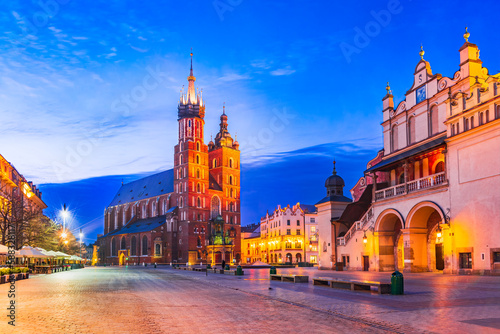 Krakow, Poland - Gothic beauty and historic charm shine at Cracovia's night scene. photo