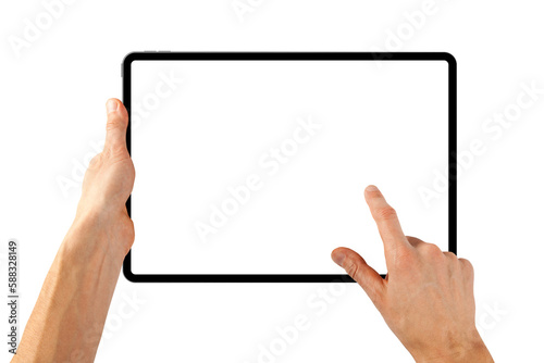 a tablet ipad in a hand on the png backgrounds © vovan