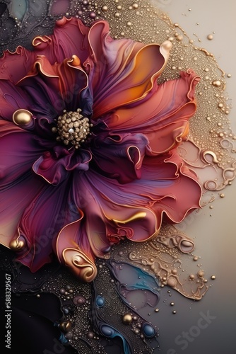 Floral and flower alcohol ink texture, made with genertaive ai photo