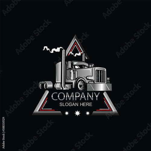 Trucking company badge logo semi truck logo ready made logo template set vector Premium Vector.