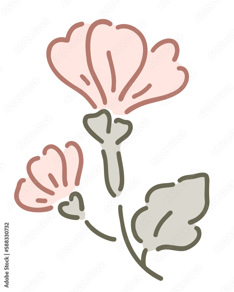 Fototapeta premium Kawaii Flower Cute Botanical Leaf Wildflower