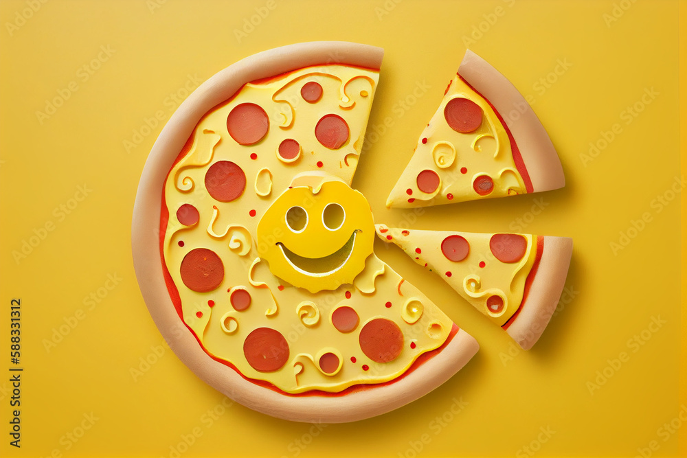 Slice of delicious happy pizza. AI generated Slice of delicious happy pizza. AI generated