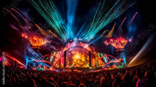 Electronic Music Extravaganza: Capturing the Thrill of a High-Energy Crowd in a Dazzling Display of Sound and Light, Generative AI