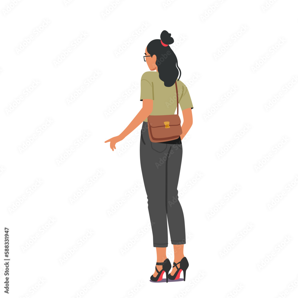 Young Woman Character Standing In A Rear View Position, Showcasing Her Silhouette. Fitness, Fashion Or Beauty Young Woman Character Standing In A Rear View Position, Showcasing Her Silhouette. Fitness, Fashion Or Beauty