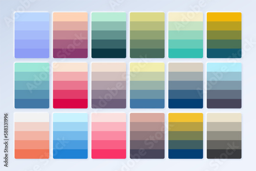The palette shades of soft pastel colour sample fashion combination collection. Collection of pantone colour guide palette.