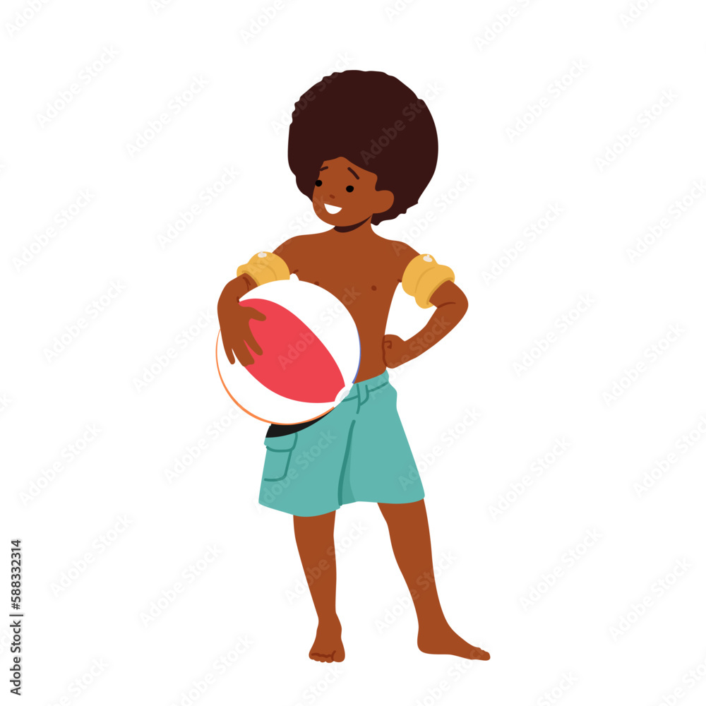 Little Black Boy Holding Colorful BeacH Ball Isolated on White Background. Young Black Child With Round Inflatable Toy Little Black Boy Holding Colorful BeacH Ball Isolated on White Background. Young Black Child With Round Inflatable Toy