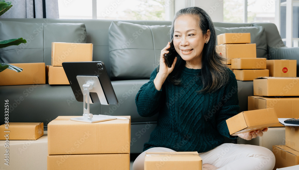 adult woman using smartphone contacted a customer asking for a shipping address. adult woman using smartphone contacted a customer asking for a shipping address.