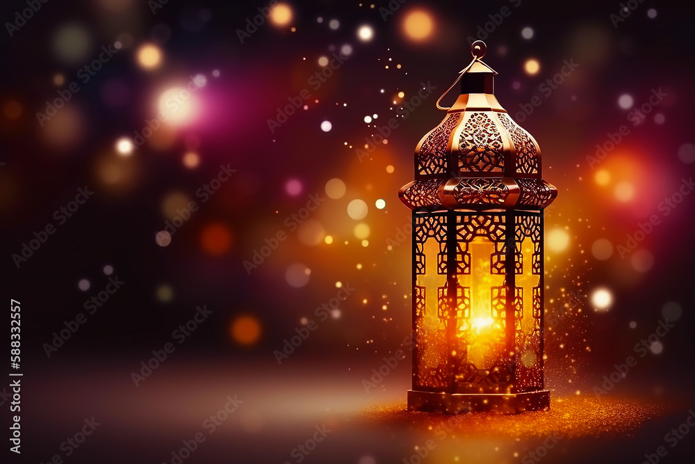 Ramadan background with bokeh effect copy text area generated ai