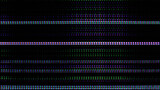 Computer glitch. Digital artifacts. Technology distortion. Purple blue green color glowing grain texture lines on dark black abstract illustration background.