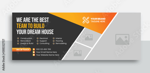 Construction renovation handyman home repair social media cover banner template | Editable construction business social media cover | real estate house property cover design template