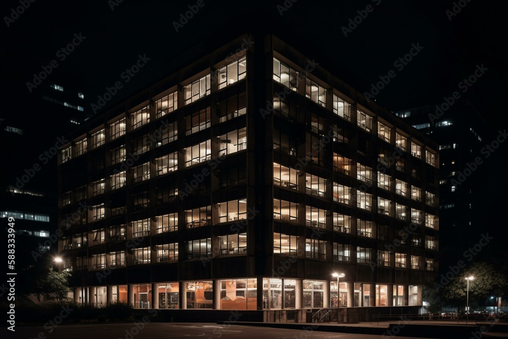 An office building at night Generative AI An office building at night Generative AI