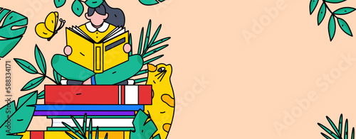 Quiet reading character flat vector concept operation hand drawn illustration
