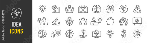 Fototapeta Naklejka Na Ścianę i Meble -  Idea web icons in line style. Innovation, creative, problem solving, light bulb, brainstorming, management, collection. Vector illustration.