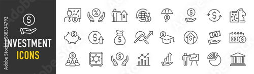 Investment web icons in line style. Business, profit, risk management, finance, economic, money, collection. Vector illustration.