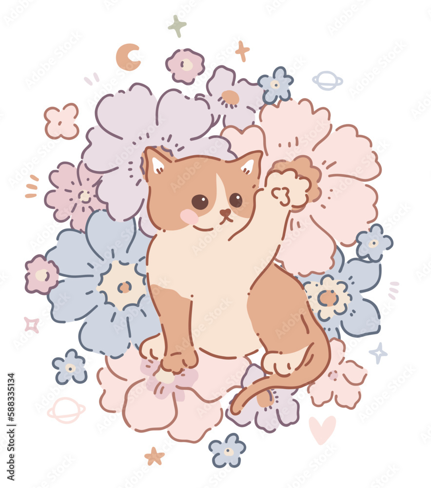 Wall Art Print Boho Flowers Groovy Baby Nursery Cute Wildflower Kawaii Svg Cat Wall Art Print Boho Flowers Groovy Baby Nursery Cute Wildflower Kawaii Svg Cat