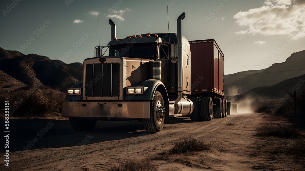 Heavy duty classic stylish big rig semi truck tractor with lot of ...