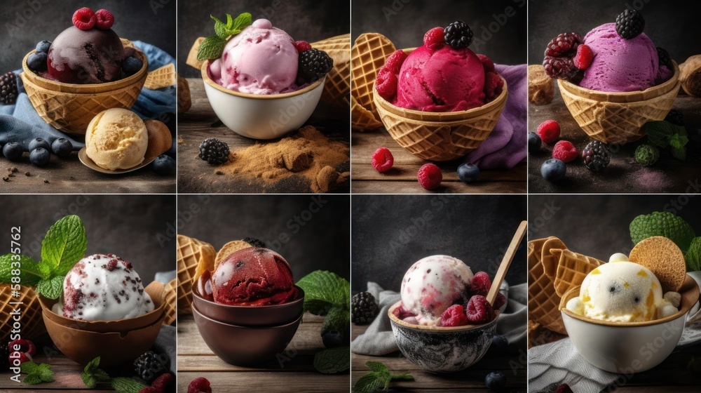 Collage with tasty ice-cream, generative ai