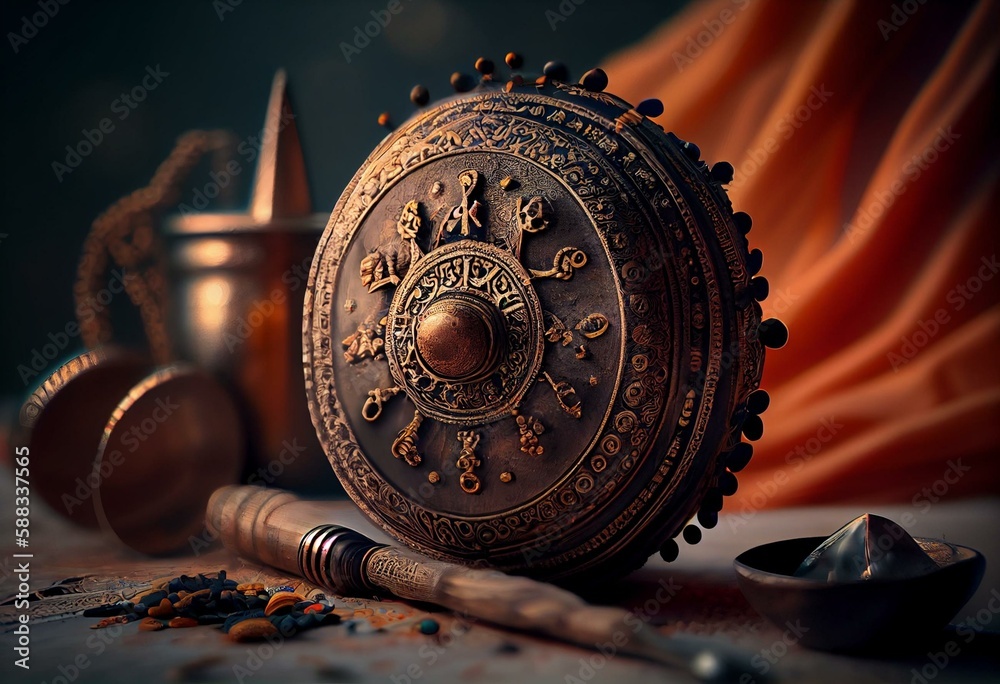 Shivaratri background with Shivas trident and Pellet Drum Damroo ...