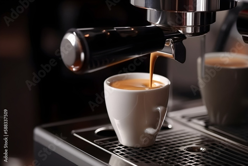 espresso coffee in a cup .Coffe mashine, ai generative